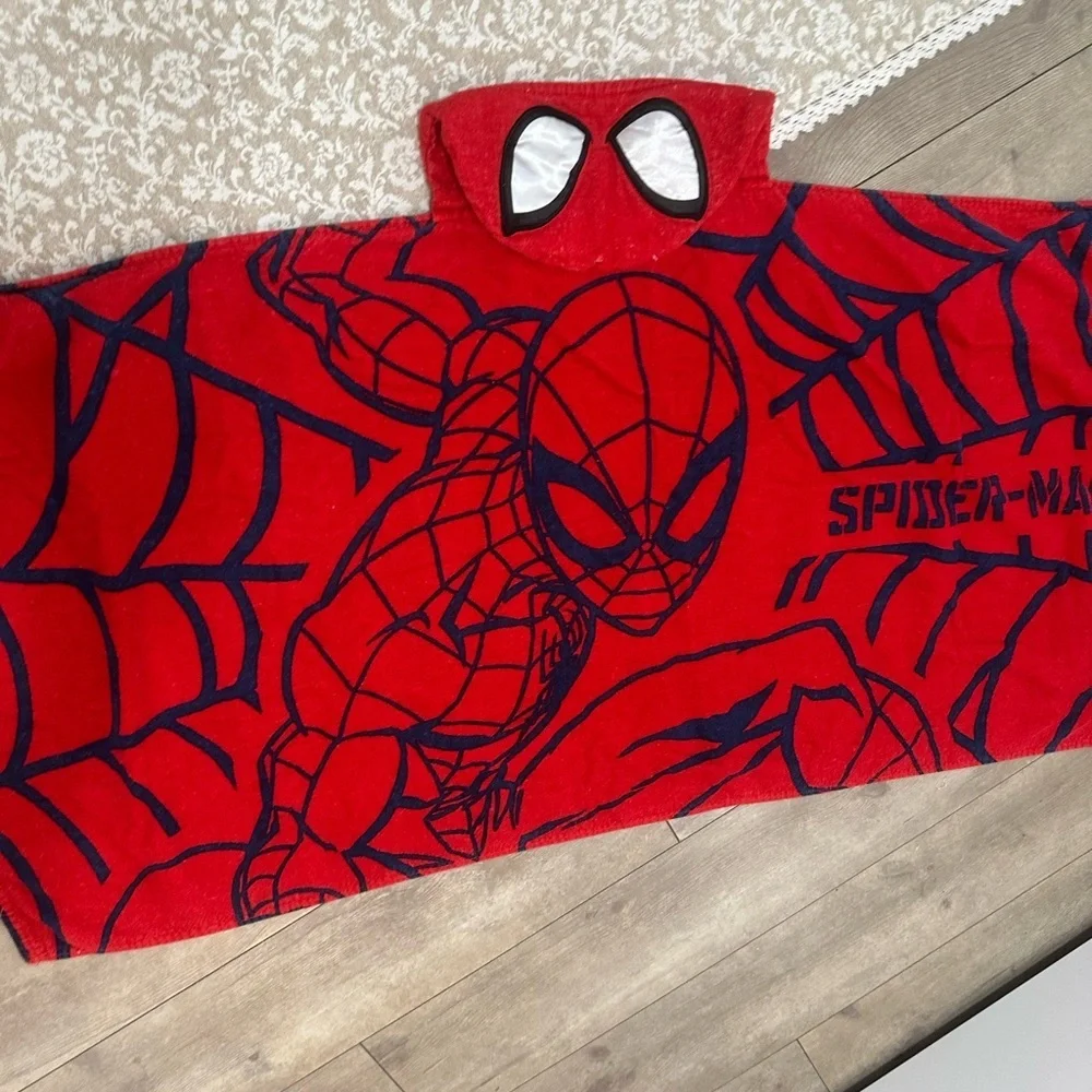Marvel Spider-Man Kids Hooded Bath Towel Cozy Cotton Terry Black Red
